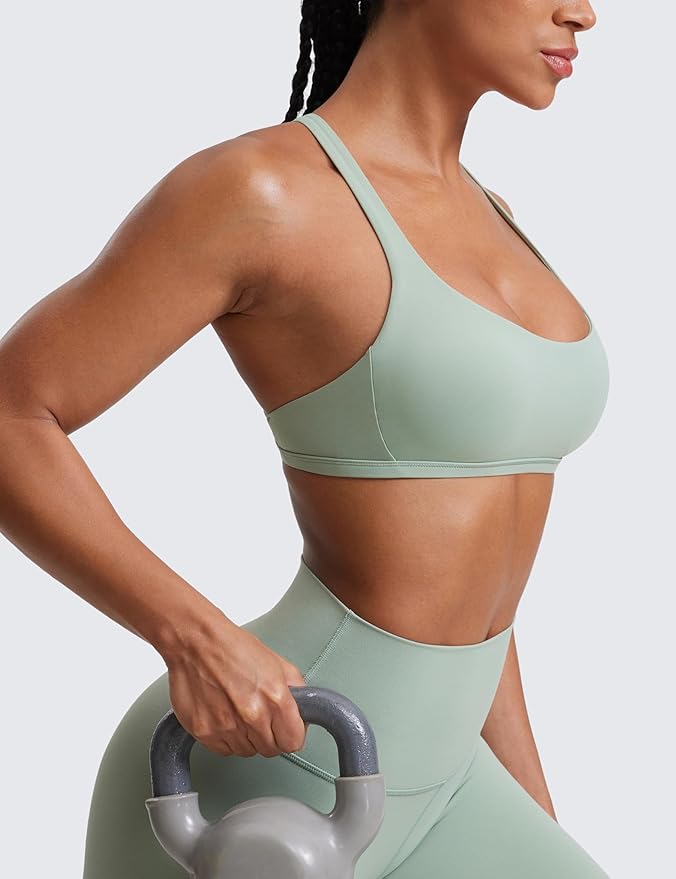 CRZ YOGA Womens Naked Feeling Criss Cross Sports Bra - Strappy Back Padded Medium Support Wireless Gym Cami Workout Yoga