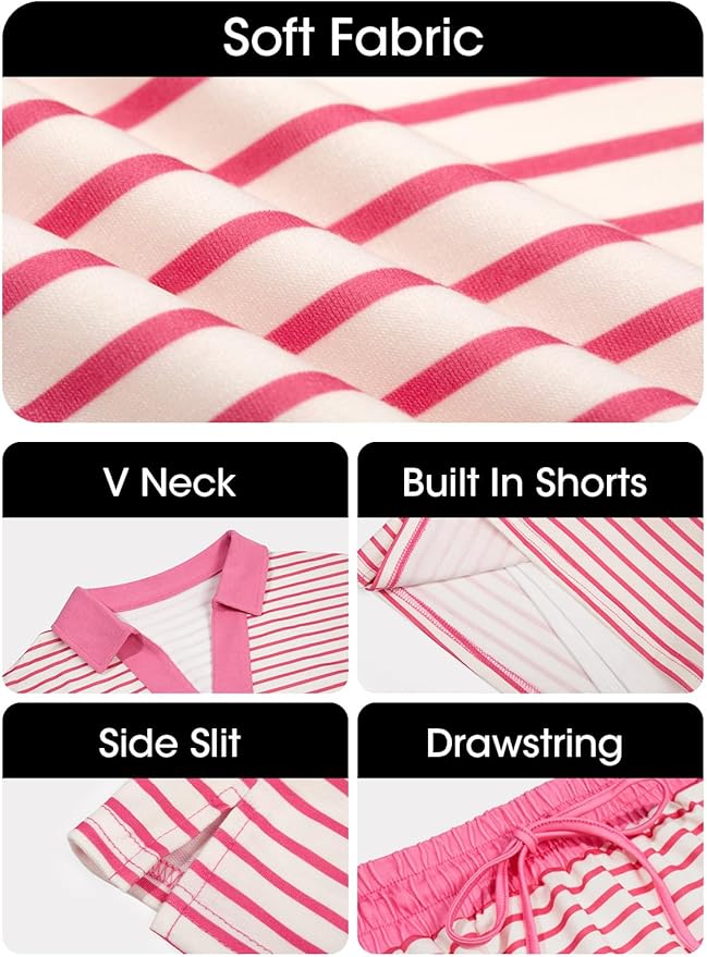 Fisoew Womens Striped 2 Piece Outfits Casual Sweatshirt Skirt Set Long Sleeve Skort Workout Set Matching Lounge Sets