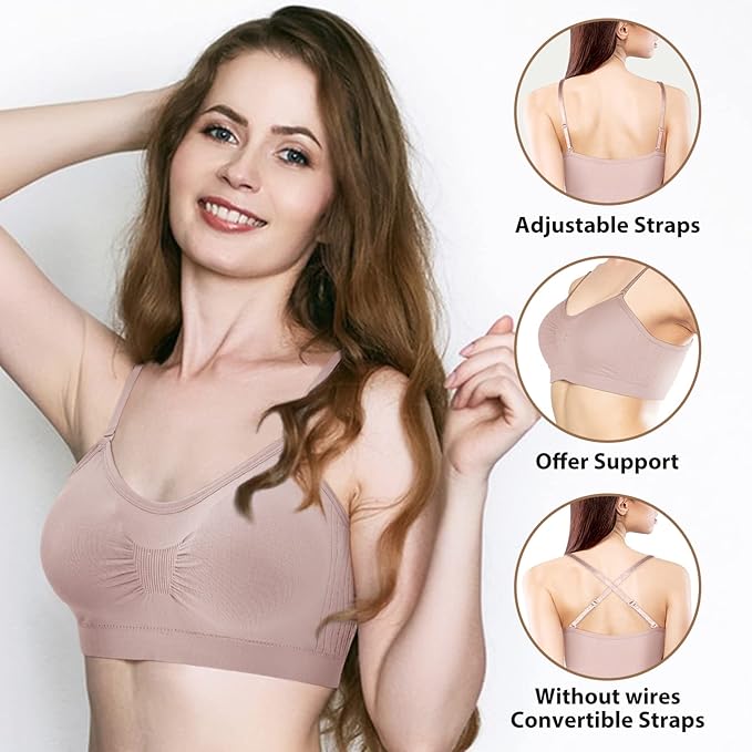 Omisy 4 Pieces V Neck Padded Bralette Cami Bra Wireless Tank Top Sports Bra with Adjustable Straps