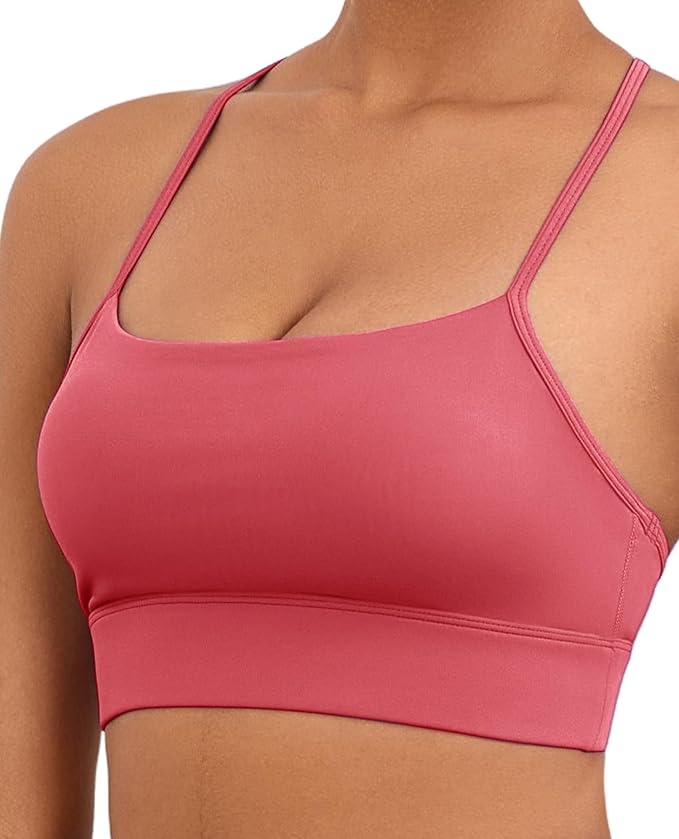 Womens Y-Back Sports Bra, Weightless Padded Yoga Bra, Spaghetti Strap Low Impact Gym Top for Workout & Daily Wear