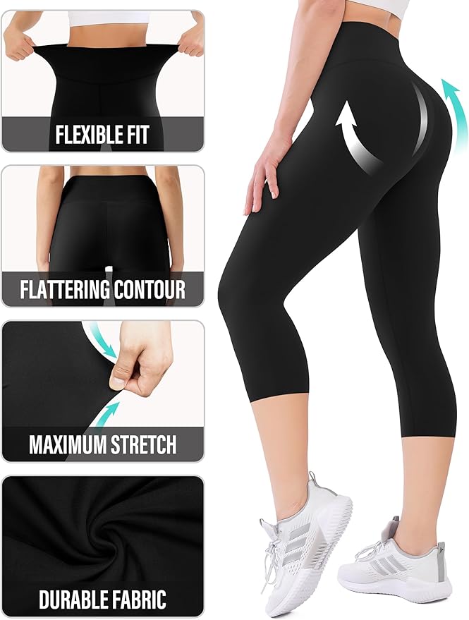 High Waisted Leggings with Pockets for Women Buttery Soft Full Length Capri Workout Yoga Pants