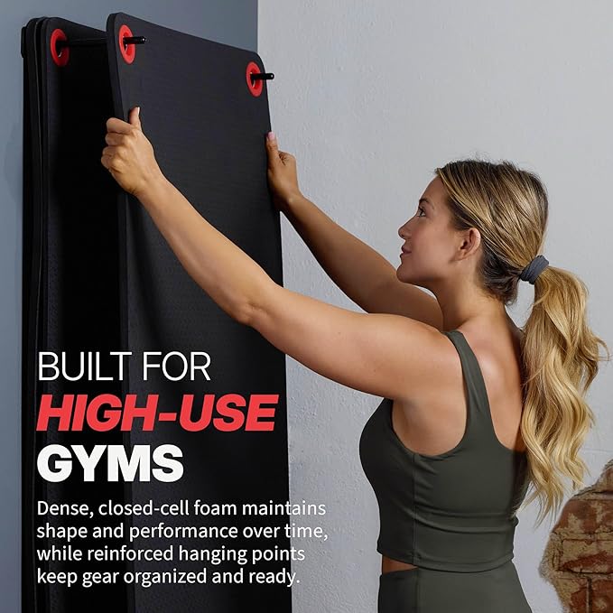 SPRI Hanging Bulk Fitness Mats, 15mm, 56” x 23" Black, 6 Pack, Closed-Cell Foam Bulk Yoga Mats for Gyms