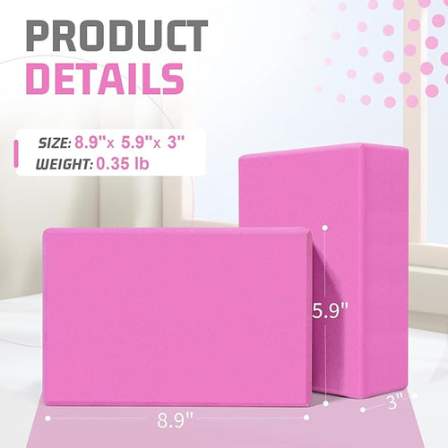 2 Pack 3"x6"x9" EVA Foam Yoga Block Supportive Latex-Free, Non-Slip Exercise Blocks for Pilates, Meditation, Balance, Stretching and Deep Poses