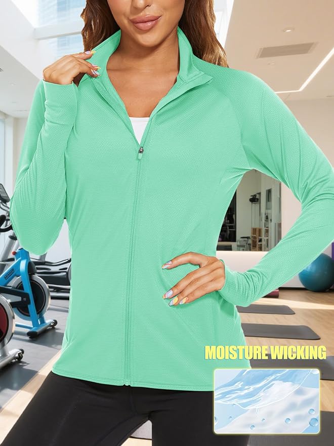 TACVASEN Women's Athletic Jackets Lightweight UV Protection Shirts Full Zip Workout Jacket UPF 50+ Long Sleeve Sun Shirt