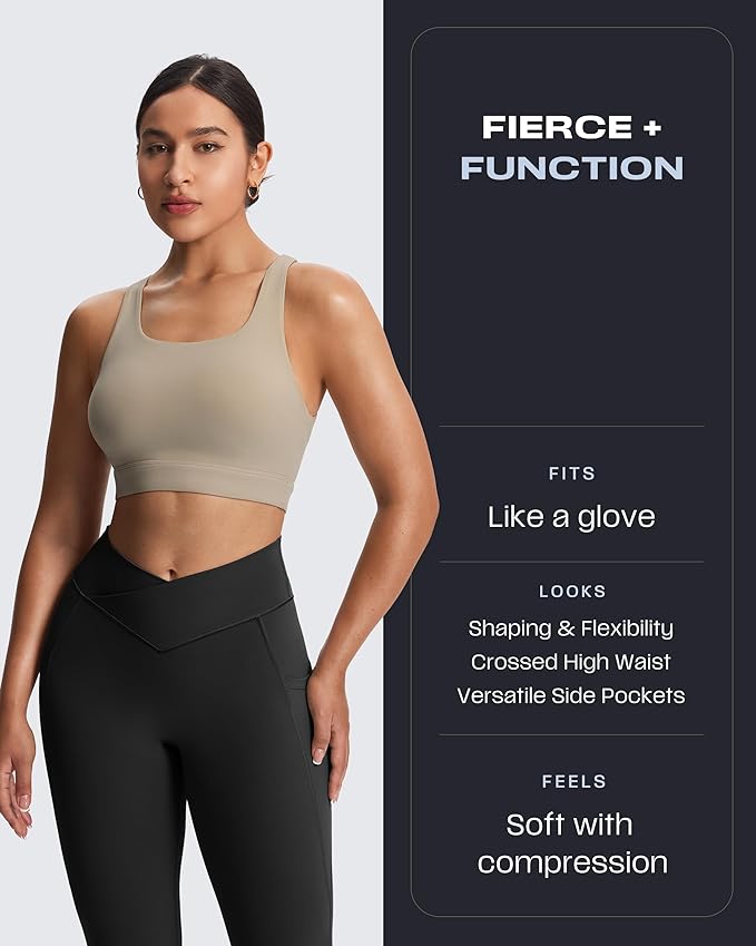 Aoxjox Women's Trinity High Waisted Yoga Pants with Pockets Cross-Waist Tummy Control Buttery Soft Workout Leggings 26"