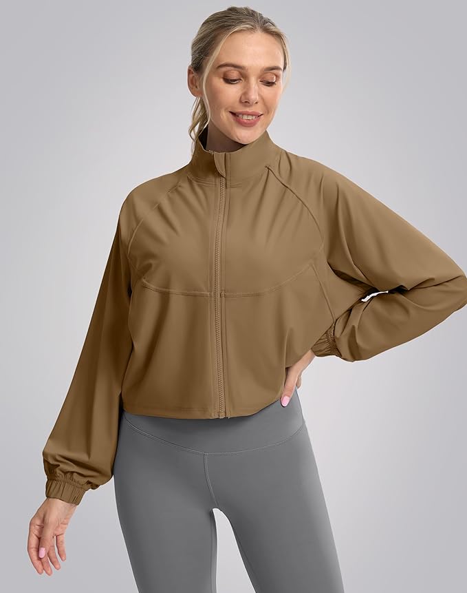 Soothfeel Women's Athletic workout Jacket Lightweight UPF 50+ Long Sleeve Sun Protection Shirts Zip Up Cropped Hiking Tops