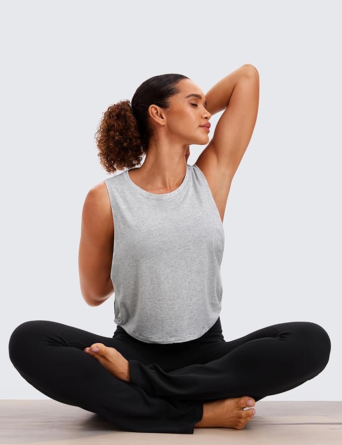 CRZ YOGA Pima Cotton Large Armhole Tank Tops for Women - Workout Sport Athletic Yoga Running Gym Loose Crop Sleeveless Shirts