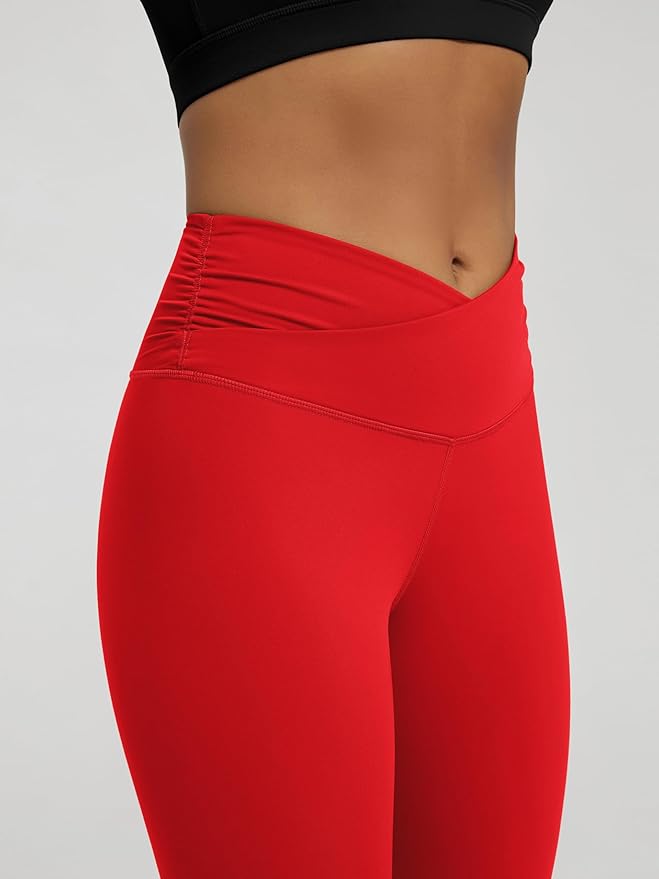 ODODOS Women's Cross Waist Yoga Leggings with Inner Pocket, 23"/25"/28" Gathered Crossover Workout Yoga Pants