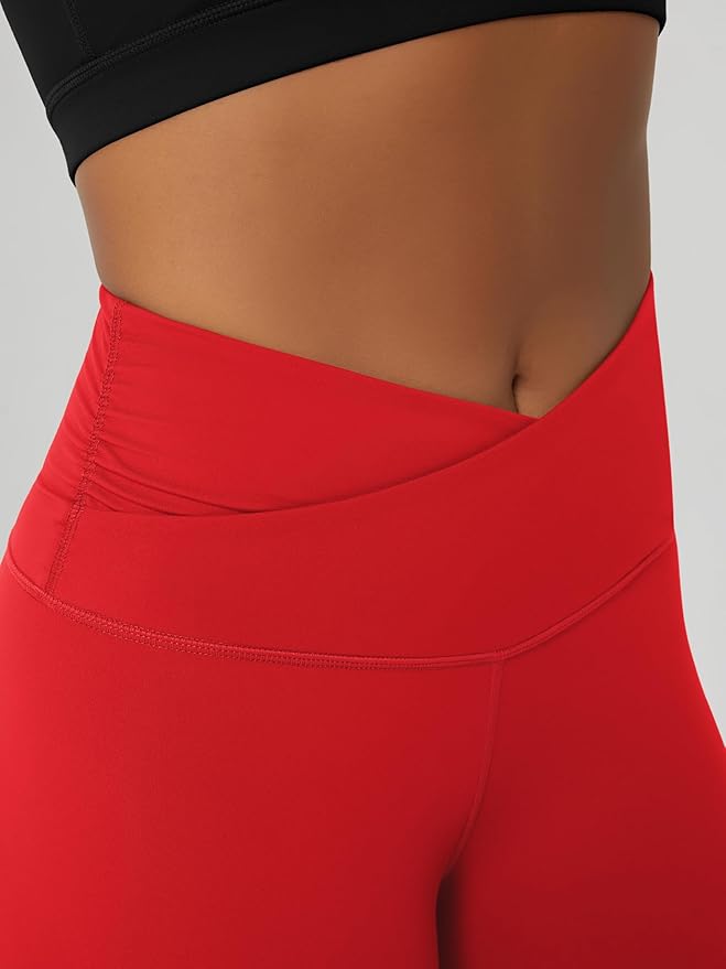 ODODOS Women's Cross Waist Yoga Leggings with Inner Pocket, 23"/25"/28" Gathered Crossover Workout Yoga Pants
