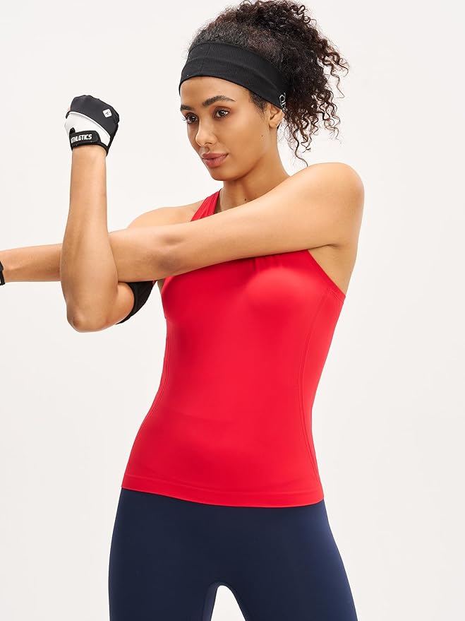 MCEDAR Women Seamless High Neck Workout Tank Tops Racerback Breathable Athletic Tops Slim Fit Running Tops