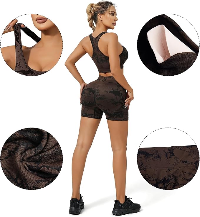 IwIeIaIrI Workout Sets for Women 2 Piece Seamless High Waist Shorts Yoga Outfits Sports Bra Gym Shorts
