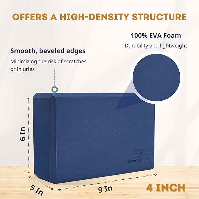 Everyday Yoga Premium Foam Block - Non-Slip High-Density Yoga Block for Balance, Stability & Stretching, EVA Foam Support, Multi Colors (Single Block)