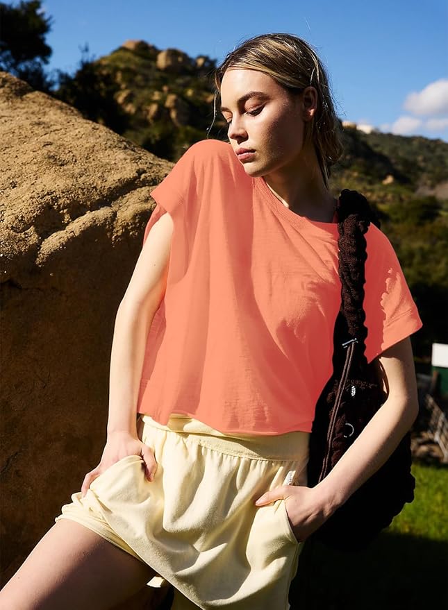 Kumufenc Women Short Sleeve Workout Shirts Open Back Tops Casual Yoga Y2k Athletic Gym Slouchy Crop Running Tees
