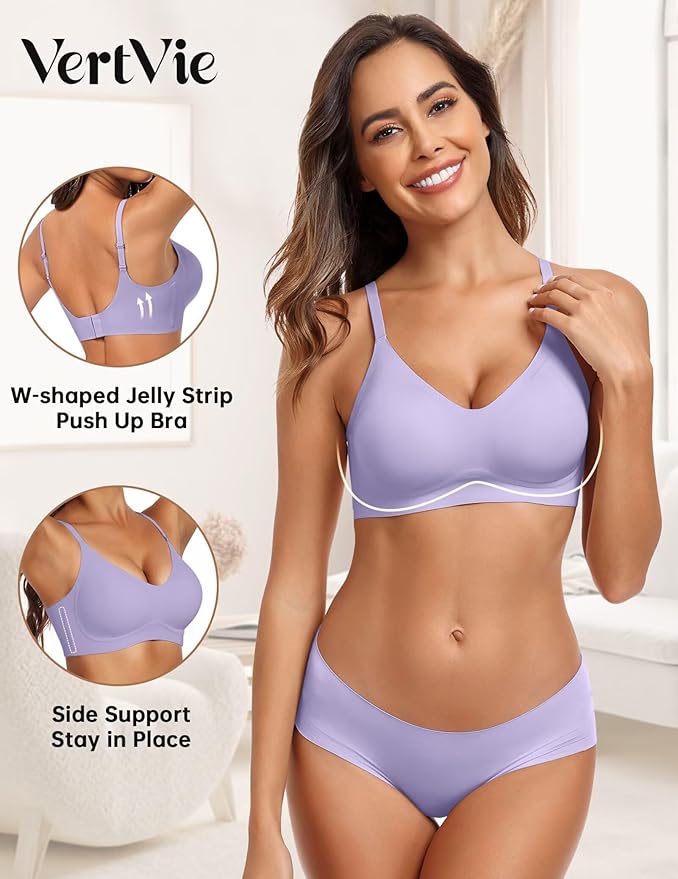 Vertvie Womens Seamless Jelly Bras No Underwire Comfort Push Up Bras Buttery Soft Wireless Bralette Full Coverage Sports Bra