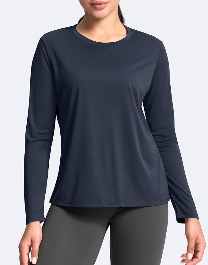 SANTINY Women's Lightweight Long Sleeve Workout Tops Split Back Gym Running Hiking Athletic Shirt Quick Dry UPF 50+ Sun Shirt