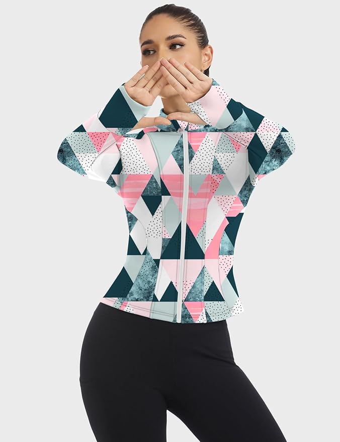 Loovoo Women's Workout Jacket Lightweight Zip Up Athletic Jackets Cropped Slim Fit Running Yoga Tops with Pockets