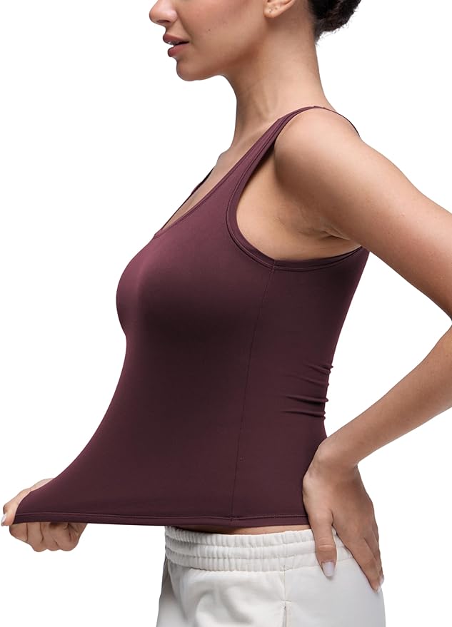 CRZ YOGA Softembrace Scoop Neck Tank Tops for Women - Casual Going Out Soft Double Lined Crop Basic Sleeveless Shirts