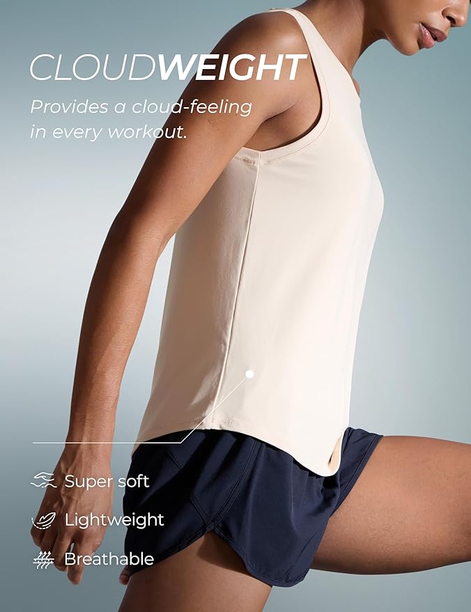 CRZ YOGA Cloudweight Open Back Workout Tops for Women Lightweight High Neck Athletic Gym Tank Soft Running Sleeveless Shirts