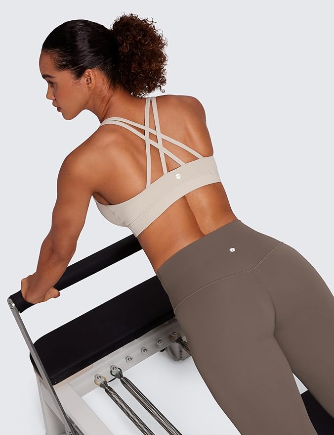 CRZ YOGA Naked Feeling Strappy Padded Sports Bras for Women - Fitness Workout Top Criss Cross Back Yoga Cami