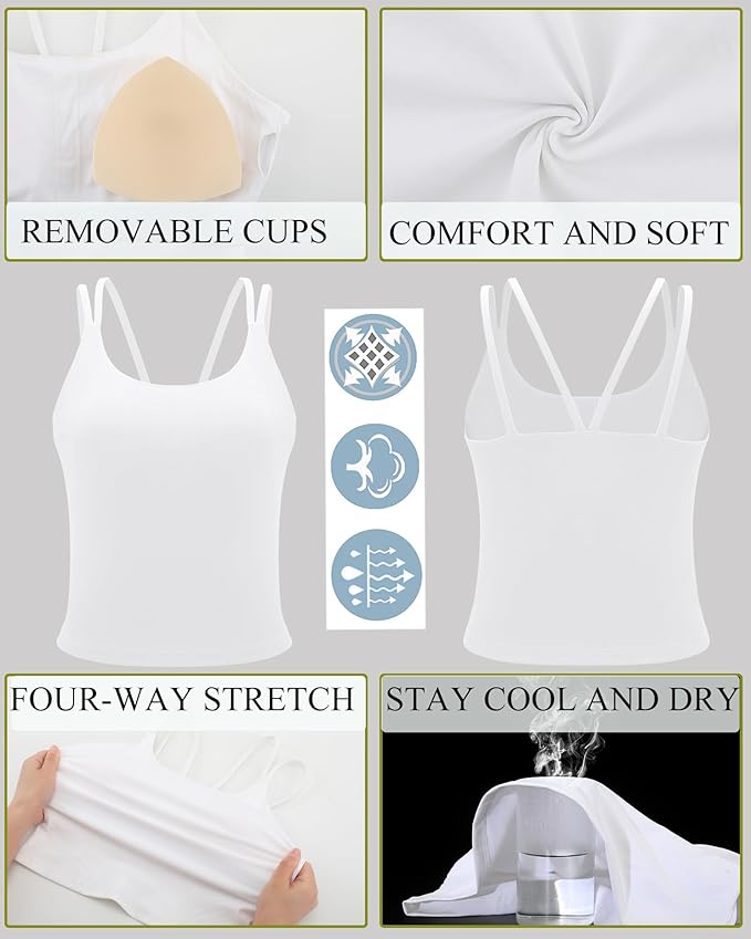 RUNNING GIRL Yoga Tank Tops for Women Built in Shelf Bra B/C Cups Strappy Back Activewear Workout Compression Tops