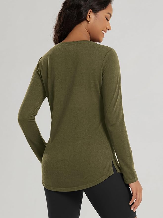 ODODOS Women's Long Sleeve Tunic Top - Ultralight Soft Breathable Side Slit Basic Tee Yoga Workout T-Shirt