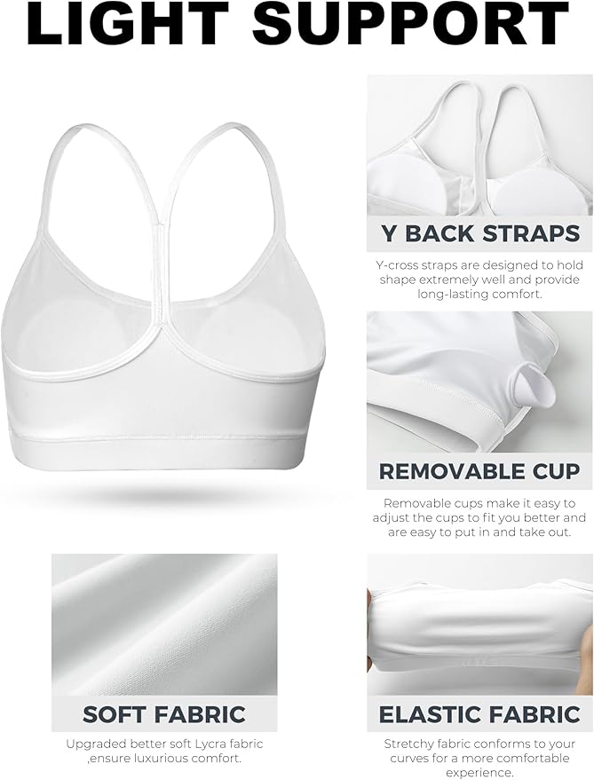 Buauty 2 Packs Y Back Sports Bra for Women, Low Impact Padded Racerback Spaghetti Strap Bras, Workout Yoga Tops