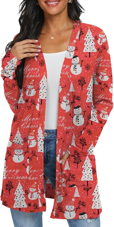 Womens Casual Lightweight with Pocketes Long Sleeve Open Front Cardigan