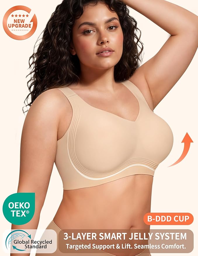 PoseFree Womens Seamless Wireless Supportive Bra Push Up Comfort Soft No Underwire Full Coverage T-Shirt Bra
