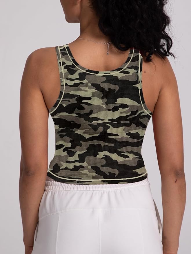 Danysu Women Rib Tank Top Padded Workout Top Square Neck Crop Tank Fitted Basic Cami Tops