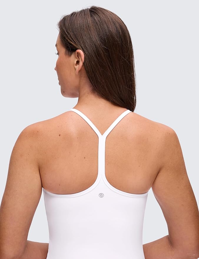 CRZ YOGA Butterluxe Racerback Tank Tops for Women - Scoop Neck Spaghetti Strap Padded Workout Camisole with Built in Bra