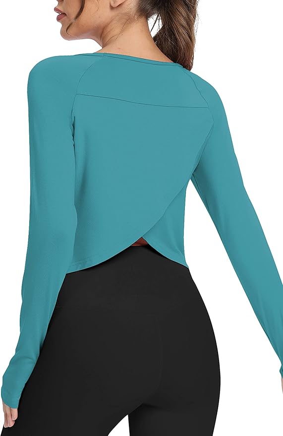 Bestisun Long Sleeve Athletic Workout Shirts Sports Yoga Gym Crop Tops for Women