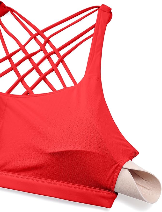 CRZ YOGA Naked Feeling Strappy Sports Bras for Women - Criss Cross Back Wireless Padded Cami Yoga Workout Top
