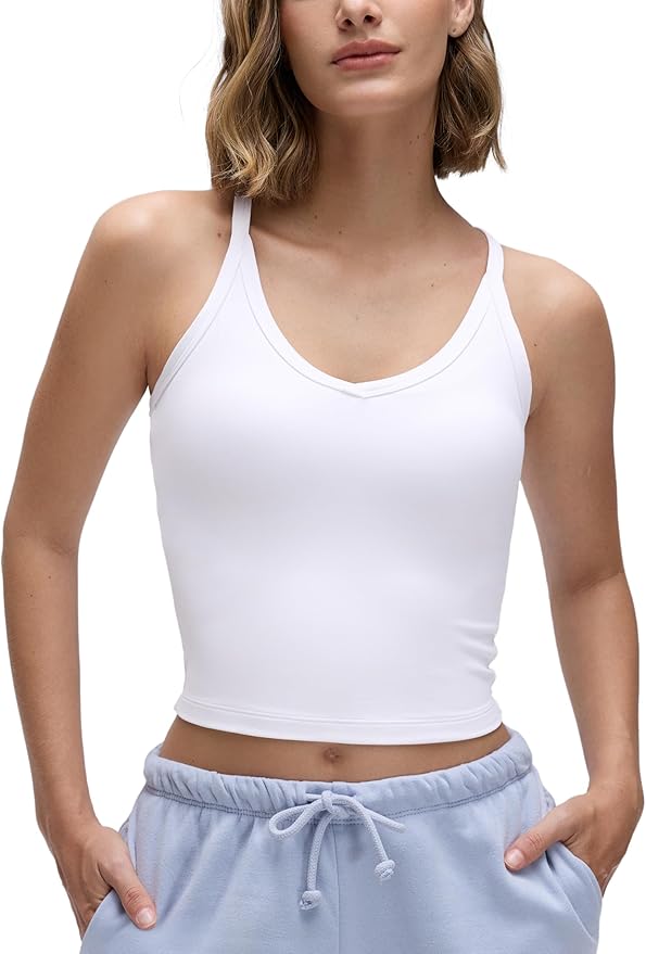 CRZ YOGA Butterluxe Soft Double Lined V Neck Tank Tops for Women - Yoga Casual Camisole Racerback Tight Sleeveless Shirt