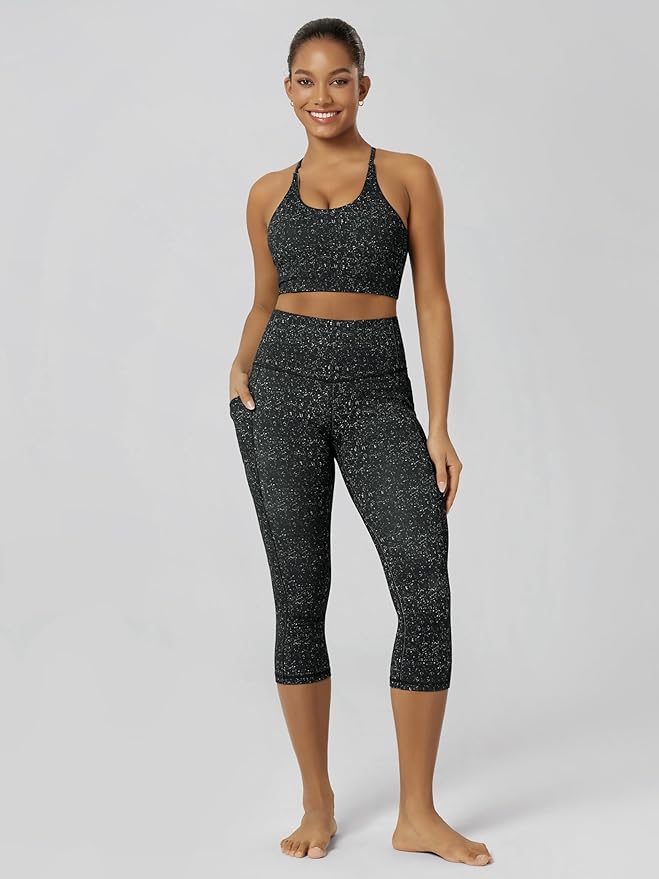 ODODOS Women's High Waisted Yoga Capris with Pockets, Tummy Control Non See Through Workout Athletic Running Capri Leggings