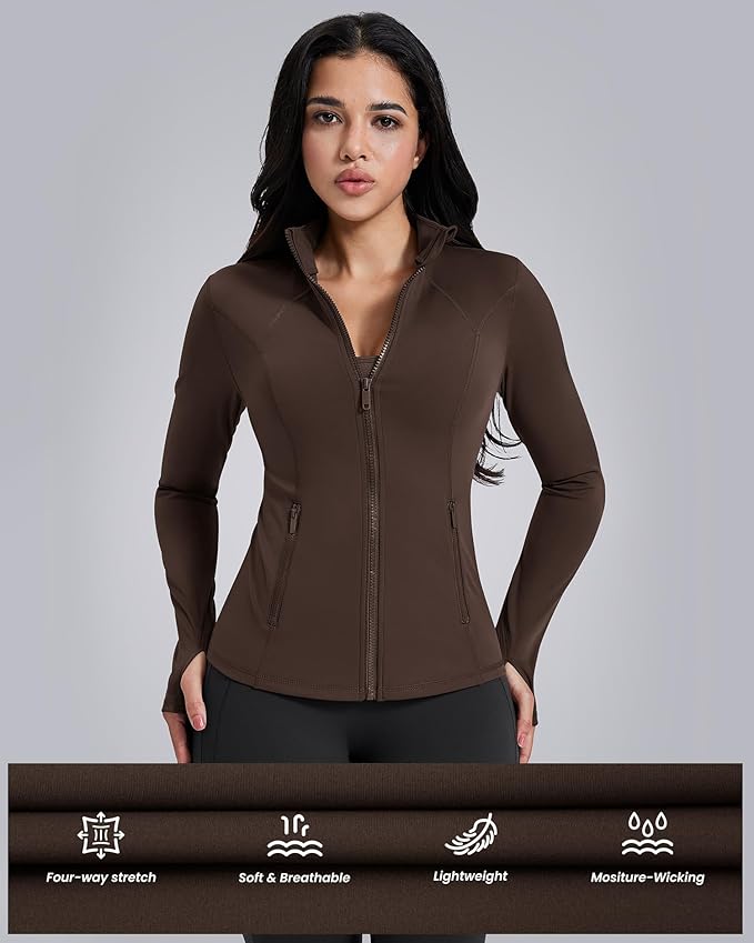 AVGO Womens Workout Jackets Lightweight Athletic Zip Up Jacket Slim Fit Running Gym Top with Pockets & Thumb Holes