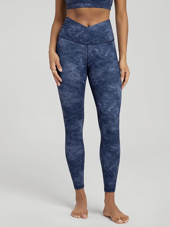 ODODOS Women's Cross Waist Yoga Leggings with Inner Pocket, 23"/25"/28" Gathered Crossover Workout Yoga Pants