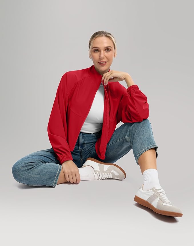 Soothfeel Women's Athletic workout Jacket Lightweight UPF 50+ Long Sleeve Sun Protection Shirts Zip Up Cropped Hiking Tops