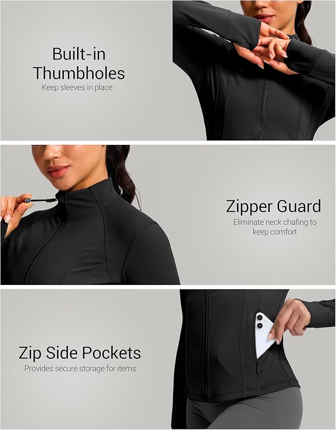 G Gradual Women's Workout Jackets Extended Waist Length Slim Full Zip 4 Pockets Athletic Jacket Spring Running Yoga Clothes