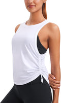 CRZ YOGA Pima Cotton Ruched Side Tank Tops for Women - Workout Athletic Casual Racerback Crewneck Loose Sleeveless Shirts