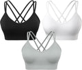 VEQKING Women's Cross Back Sports Bra Padded Strappy Medium Support Yoga Bra for Workout Fitness 3 Pack
