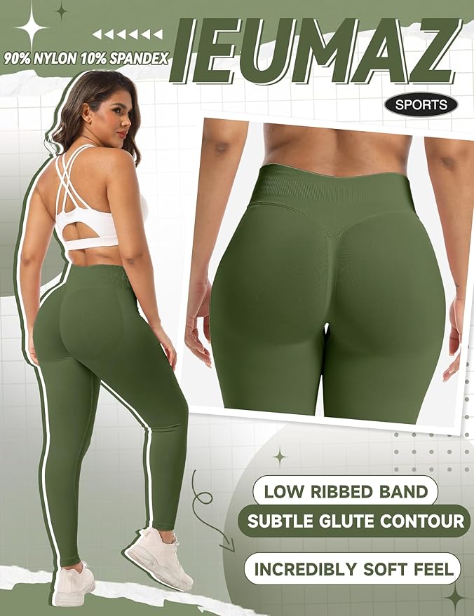 Ieumaz Scrunch Butt Lifting Leggings for Women Gym Seamless Workout Leggings Mid Low Waist Tummy Control Yoga Pants