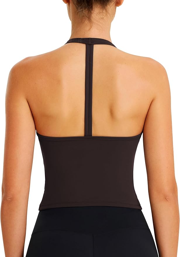 ABOCIW Womens Cross Back Workout Crop Tank with Built in Bra V Neck Longline Sports Bra Gym Shirt Yoga Pilates Top