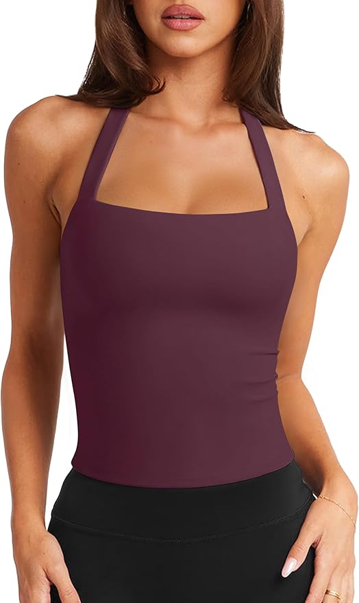 LASLULU Womens Sexy Halter Sports Bra Workout Tops Wirefree Sleeveless Gym Yoga Tank Tops Y2k Casual Crop