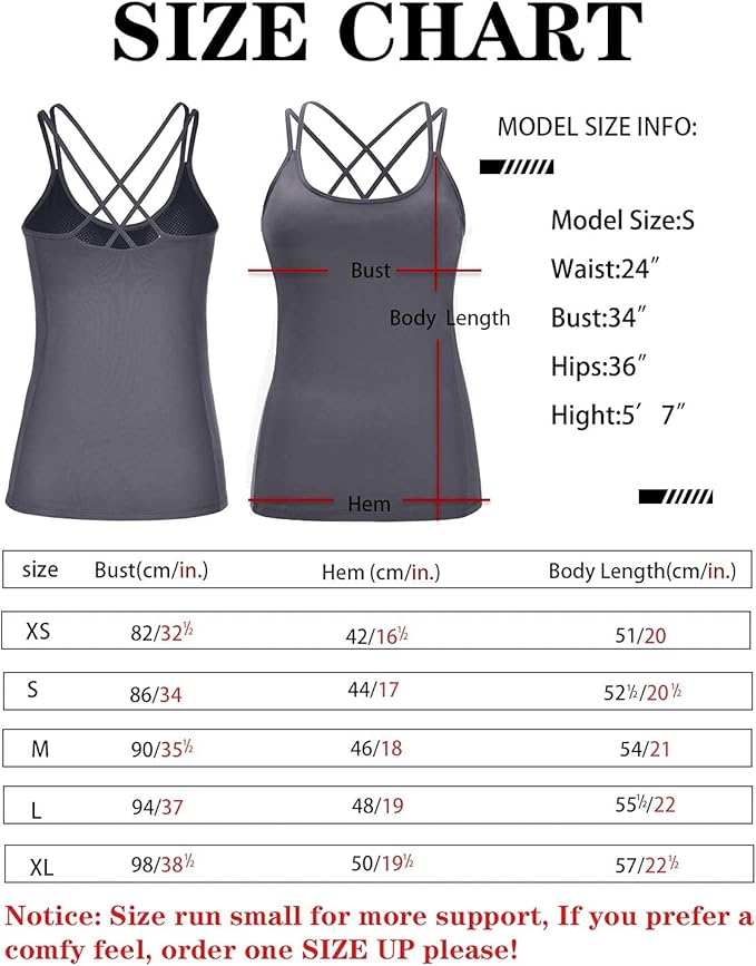 RUNNING GIRL Yoga Tank Tops for Women Built in Shelf Bra B/C Cups Strappy Back Activewear Workout Compression Tops