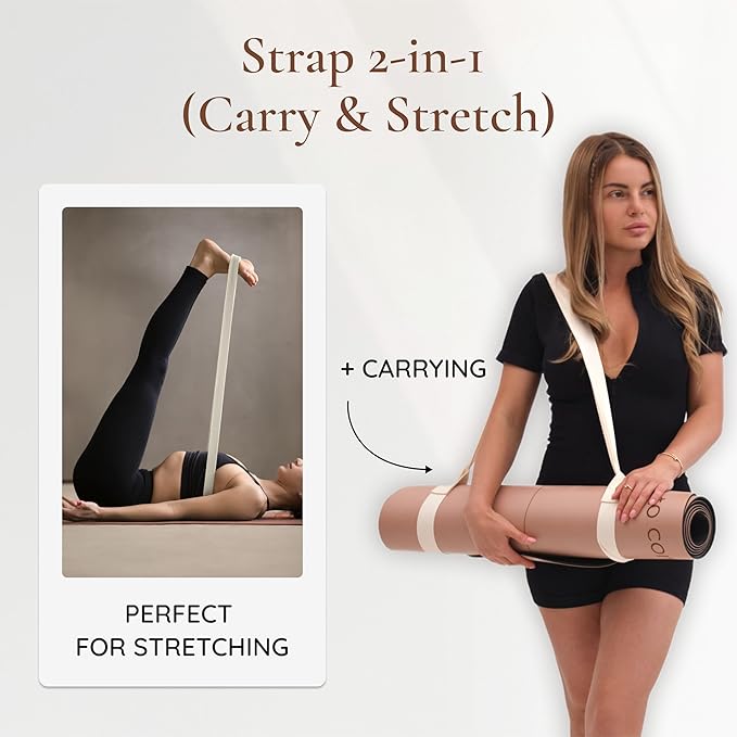 Arch-shaped Yoga Mat, Eco PU Rubber, Non-Slip Exercise Mat for Yoga, Pilates, Home Workout & Stretching with Carry/Stretch Strap & Motivational Design