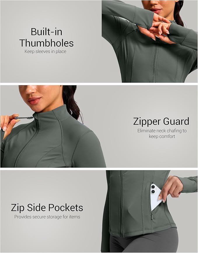 G Gradual Women's Workout Jackets Extended Waist Length Slim Full Zip 4 Pockets Athletic Jacket Spring Running Yoga Clothes