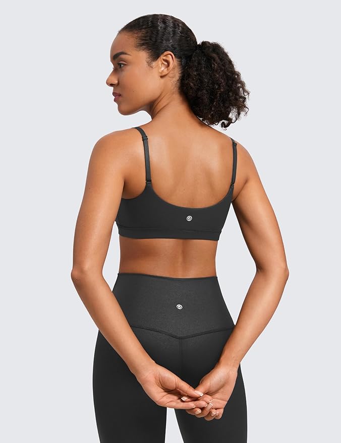 CRZ YOGA Butterluxe Adjustable Spaghetti Strap Sports Bras for Women - Scoop Neck Wireless Padded Yoga Workout Crop Top