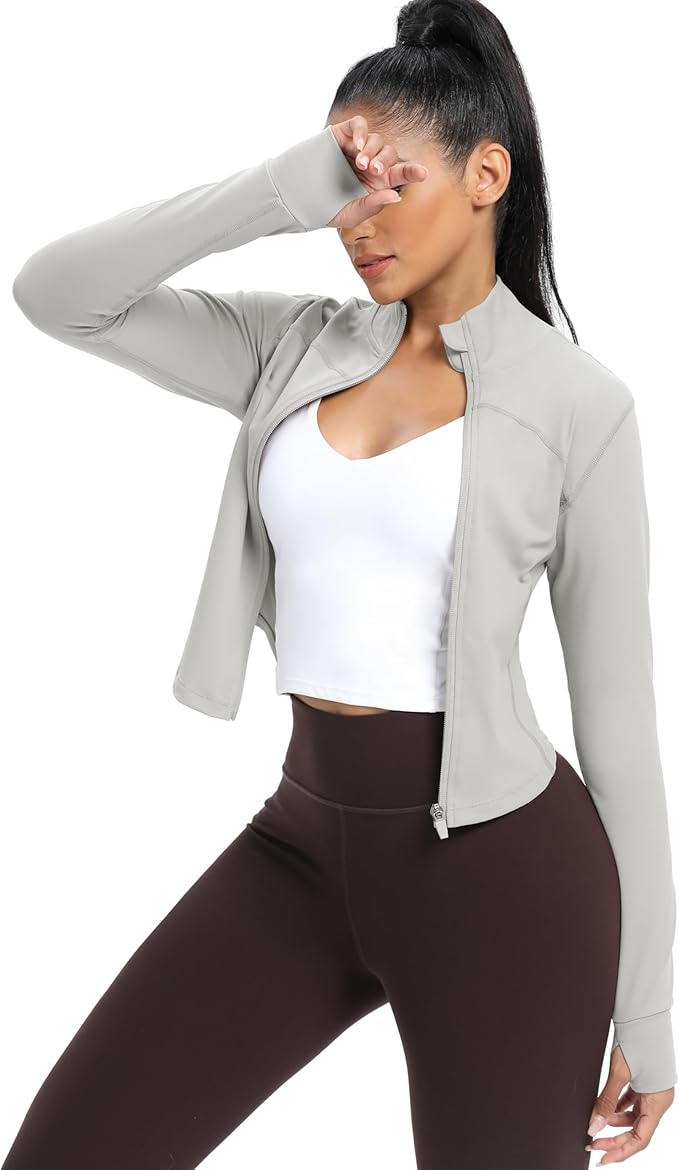 GYM RAINBOW Womens Zip Up Workout Jakcets Lightweight Slim Fit Running Athletic Jackets with Thumb Holes