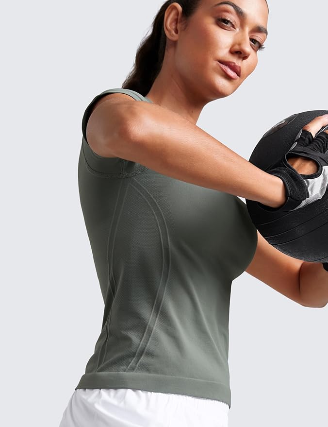 CRZ YOGA Seamless Workout Tops for Women Waist Length - Running Gym Athletic Yoga Short Sleeve Shirts Breathable Crewneck