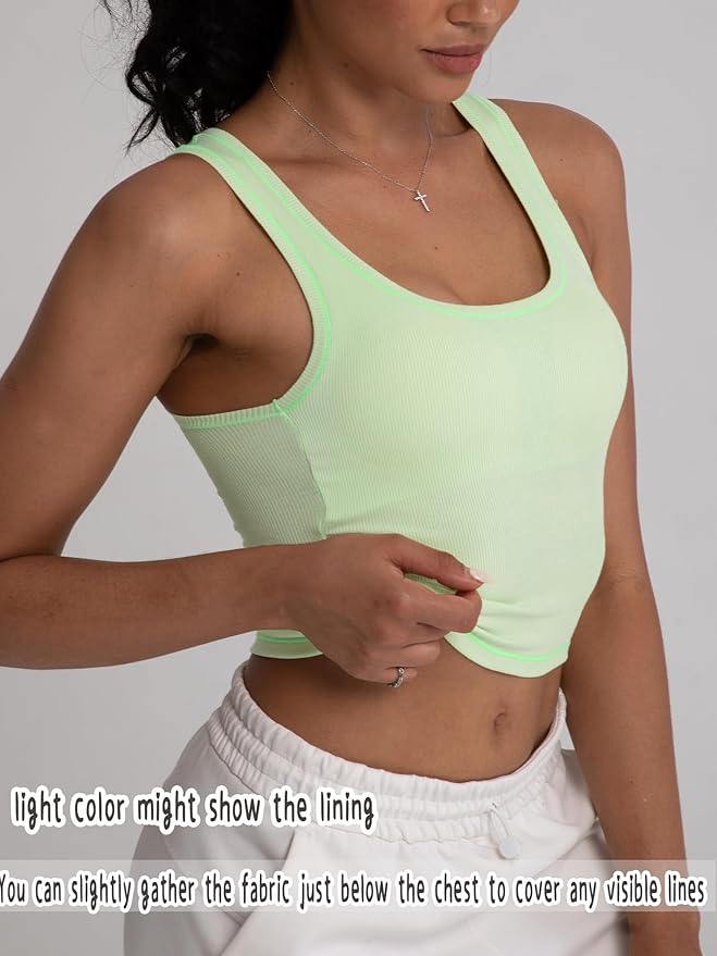 Danysu Women Rib Tank Top Padded Workout Top Square Neck Crop Tank Fitted Basic Cami Tops
